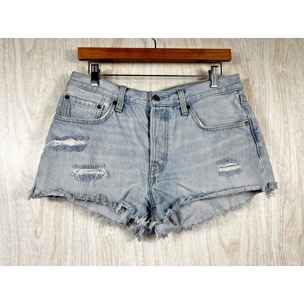Levis 501 Cutoff Shorts Womens 30 Blue High Rise Distressed Frayed Denim Y2K 90s